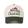 Retro Merry Christmas embroidered baseball cap with cream crown and green brim - Adjustable / Cream/Army Green