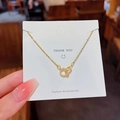 Titanium steel gold necklace featuring a sparkling crystal encrusted ring pendant - X365 Gold Rhinestone Ring