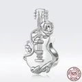 S925 sterling silver guitar pendant with rose flower detail and polished finish - Rose Guitar Style (BSC813)