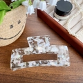 Chic rectangle hair claw clip in iridescent white marble acetate with hollow design - Dazzling Grey 13cm