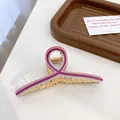 Elegant geometric metallic hair claw with purple and pink striped acetate finish - 12cm / Line Purple