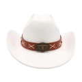 Cappello da cowboy bianco classico con cintura in pelle marrone e fibbia a testa di toro - Bianco