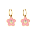 Edelstahl-Ohrringe mit 18K Goldbeschichtung, rosa Emaille-Blütenblättern und Pailletten - Acryl Blumenanhänger Ohrringe-Rosa