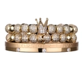 Set de pulseras de corona doradas con circonitas y brazalete grabado Forever Love elegante - Juego de 3 Piezas Dorado