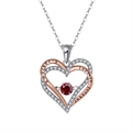Bohemian heart necklace with red stone and A mother's love is forever engraving - Garnet White Gold Plated, Approx. 2.73g