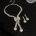 Parure bijoux argentée avec collier nœud en zircone et boucles d'oreilles brillantes - 59# Boucles D'oreilles Et Collier - Argent (ensemble Deux Pièces)