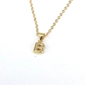 Macro view of minimalist 3D polished golden letter B pendant on fine chain necklace - Letter B