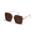 Retro square oversized sunglasses with transparent pink frames and dark brown lenses - Transparent Tea