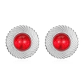 Pendientes retro de acero con textura trenzada plateada y centro de piedra roja - Incrustación de piedra preciosa roja redonda / Color Acero