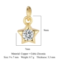 Ciondolo a forma di stella in rame dorato con zirconi per bigiotteria, 9x7mm - Stella Oro