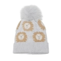 Winter knit lion hat for kids with grey faux fur pom pom and cartoon animal design - M (52-54cm) / Gray