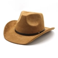 Classic brown suede western cowboy hat with black leather band and gold stud accent - M(56-58cm) / Khaki
