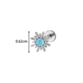 Titanium flower labret stud with 0.62cm sunburst design and sky blue zircon stone - Silver Sunflower Style (T2560-7#Silver)