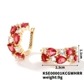Vintage style gold earrings featuring red and white crystals with dimension labels - Gold Base Red and White Mix Rhinestone Style (KSE00001KCGWHRR)