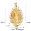 Oval gold-plated copper Virgin Mary pendant with clear cubic zirconia frame, 17x25mm - Navy Blue M142679-Gold Oval Mary White CZ