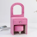 Creative pink velvet sofa-shaped jewelry box with matching stool for storage - Dressing Table / Pink