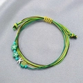 Handmade woven snake chain bracelet with green flower charms and silver letter K pendant - Green Pineapple Woven Style (6966)