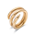 Three-layer spiral golden stainless steel open ring with two small round zircon accents - US 7 / Gold