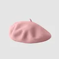 Fashionable pink wool felt beret for women with a classic top stem decoration - M (56-58cm) / Light Pink