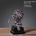 Silver lion head figurine on black base with realistic metal texture for home decor - Mini Lion Ornament-Silver