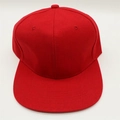 Top view of a red cotton flat-brimmed hip-hop cap with six-panel crown and classic stitching - One Size / Red