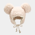 Simpatico cappello da aviatore beige in pile sherpa con orecchie da orso e lacci intrecciati - Bianco Sporco
