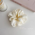 Elegant cream white satin scrunchie with soft silk texture for ponytail styling - Medium 8cm / Off White