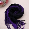 Plaid cashmere-like scarf in black and purple with fringe detail and woven texture - XLB-005 Black and Purple
