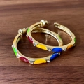 2505102b Large Colored Rhinestone Hoop Earrings