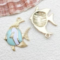 Tropical fish pendant charms in light blue and purple enamel with golden finish - 1Pc Tropical Fish 23x27mm