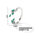 Leaf design open ring in silver finish with marquise cut green stones and zircon accents - Silver with Green Gemstone