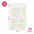 Detail view of 15 colorful waterproof alphabet sticker sheets with precise dimensions - Artistic Alphabet Colorful Edge (P79)