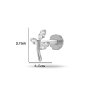 Piercing labret a foglia in titanio G23 argento con cristalli, altezza 0,78 cm - Stile Ramo a Quattro Foglie (588-4#银)