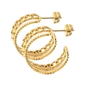 Golden C-shaped stainless steel double layer earrings with chain and bead textures - Gold