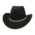 Détail d'un chapeau de cowboy noir en feutre avec un ruban orné de paillettes brillantes - Taille unique / Noir (Rayures Noires et Blanches)