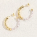 Gold plated twist metal and freshwater pearl hoop earrings for a stylish look - C-Shaped Spliced Pearl Style