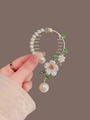 Elegant gold metal hair claw with white pearls and flower pendant decoration - F0424 Gold White Rose