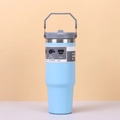 Blue mini vacuum insulated coffee mug with 3-way lid and gray handle portable design - 20oz/600ml / Handheld Style / Sky Blue