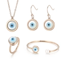 Roségoldenes Evil Eye Schmuckset mit Halskette, Ohrringen, Ring und Perlenarmband - Runder Böser Blick Offenes Armband / Roségold