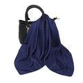 Elegant navy blue satin silk square scarf tied on a luxury black leather handbag - One Size / Faux Silk Satin / Navy Blue