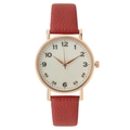 Elegant women's quartz watch with red leather strap and rose gold round metal case - Red