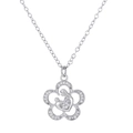 Detailed view of silver flower pendant with mother and child silhouette and zircons - Silver Flower Mother Style (M-177)