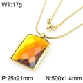 Gold stainless steel snake chain necklace with a faceted amber yellow glass pendant - Gold 25*21mm Yellow (KN292807-GC)
