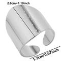 Detail showing width of 2.8cm and diameter of 1.7cm on a textured wide open metal ring - Silver