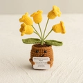Handmade crochet lily of the valley in brown smiley pot with yellow flowers - 5-Head Lily of the Valley - Yellow