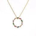 Gold pendant necklace with a circular ring featuring colorful oval zircon gemstones - Gold Multicolor Zirconia