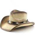 Sombrero de paja estilo vaquero con estrellas de mar y borde degradado para el sol - M(56-58cm) / Beige Café Spray