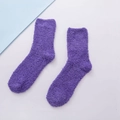 Soft purple coral fleece slipper socks with a fluffy plush texture for home wear - Deep purple
