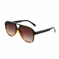 Retro oversized aviator sunglasses featuring black tortoiseshell frames and brown gradient lenses - Black Leopard Frame Tea Lens