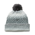 Detail of grey gradient chunky knit beanie featuring a fluffy faux fur pom-pom topper - M (56-58cm) / Grey Gradient (E)